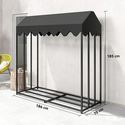 Outdoor log rack, log shelf with 600D Oxford protective cover capacity, steel 186x70x185cm