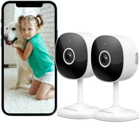 ecurity Camera Indoor - 2K WiFi Home Cameras for Baby Monitor, Pet, Dog, Smart CCTV, Alert, Siren, SD Card Storage, Works with Alexa (G7-2P)