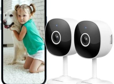 ecurity Camera Indoor - 2K WiFi Home Cameras for Baby Monitor, Pet, Dog, Smart CCTV, Alert, Siren, SD Card Storage, Works with Alexa (G7-2P)