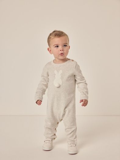 The Little White Company Organic Cotton Bunny Pom-Pom Knitted Romper 6-9 Months