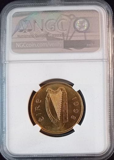 1998 Ireland 20pence Coin Graded NGC MS65. One of a kind Top Pop