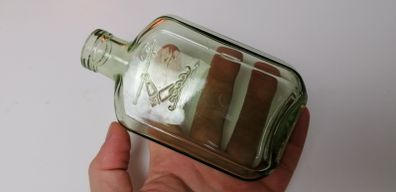 19 - Vintage Sea Glass Hennessy Cognac Flask Cork Top Bottle