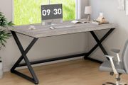 Gray Computer Desk Modern Writing Study for Home Office Industrial Wooden Metal Executive Work Simple Pc Gaming Laptop Workstation Table in Bedroom Light Grey Oak 140 CM