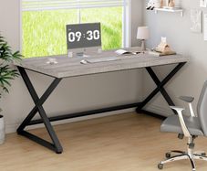 Gray Computer Desk Modern Writing Study for Home Office Industrial Wooden Metal Executive Work Simple Pc Gaming Laptop Workstation Table in Bedroom Light Grey Oak 140 CM