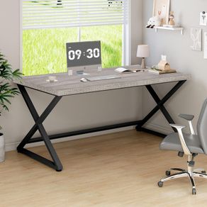 Gray Computer Desk Modern Writing Study for Home Office Industrial Wooden Metal Executive Work Simple Pc Gaming Laptop Workstation Table in Bedroom Light Grey Oak 140 CM