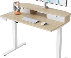 Standing Desk with Fabric Drawers, 100x60cm, Natural 2 Drawers, C-Clamp Compatible, 4 Memory Presets, 72-118cm Height Range, Multiple Sizes & Colors, Durable Steel Frame.