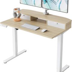 Standing Desk with Fabric Drawers, 100x60cm, Natural 2 Drawers, C-Clamp Compatible, 4 Memory Presets, 72-118cm Height Range, Multiple Sizes & Colors, Durable Steel Frame.