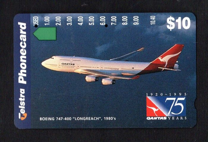 1995 Australia 10 Qantas Boeing 747 Longreach 1980 (Anritsu) Phone card