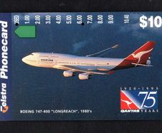 1995 Australia 10 Qantas Boeing 747 Longreach 1980 (Anritsu) Phone card