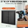 Door, 788x610 mm Double Outdoor Kitchen Door, Cold Plate Flush Mount Door, Wall Vertical Door with Handles, for BBQ Island, Grilling Station, Outside Cabinet Image 4