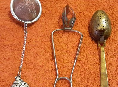 vintage and modern tea strainers