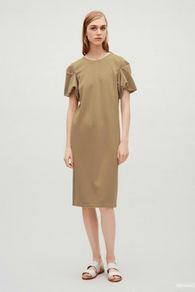 COS Asymmetric Sleeves Midi Mocha Dress