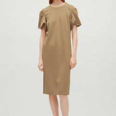 COS Asymmetric Sleeves Midi Mocha Dress