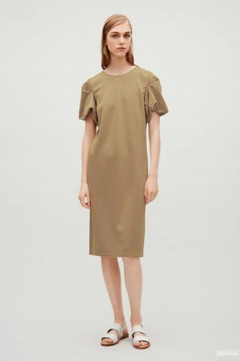 COS Asymmetric Sleeves Midi Mocha Dress