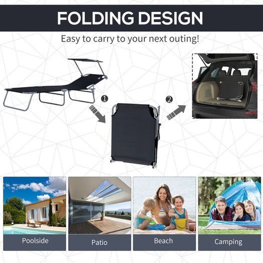 Folding Sun Lounger-Black (FREE POSTAGE)