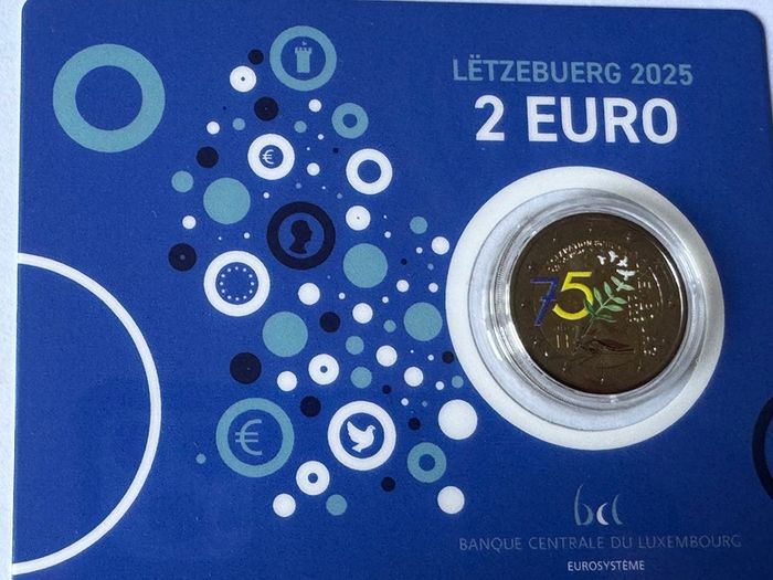 Luxembourg 2 Euro Commemorative Coloured Coin 2025 - The Schuman Declaration. BU. Coincard