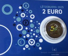 Luxembourg 2 Euro Commemorative Coloured Coin 2025 - The Schuman Declaration. BU. Coincard