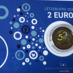 Luxembourg 2 Euro Commemorative Coloured Coin 2025 - The Schuman Declaration. BU. Coincard