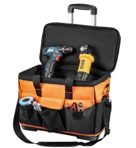 20in Rolling Tool Bag Portable Electrican Repair 17 Pockets Wheeled Folding Large Thick Waterproof Storage Organizer Tote
