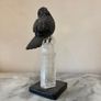 Hand-Carved Gemstone Blackbird on Tall Clear Quartz Crystal Point Image 4