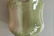Vintage green and cream glazed ceramic plant pot, early 1900s.