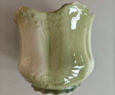 Vintage green and cream glazed ceramic plant pot, early 1900s.