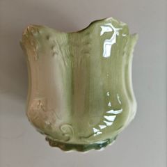 Vintage green and cream glazed ceramic plant pot, early 1900s.