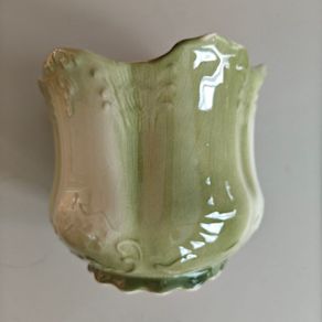 Vintage green and cream glazed ceramic plant pot, early 1900s.