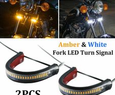 2Pcs 12V LED Ring Fork Strip Lamp Flashing Blinker Motorcycle Turn Signal Light & DRL Amber White Moto Flasher Auto Accessories