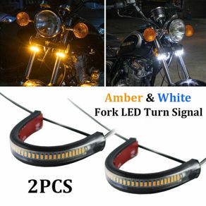 2Pcs 12V LED Ring Fork Strip Lamp Flashing Blinker Motorcycle Turn Signal Light & DRL Amber White Moto Flasher Auto Accessories