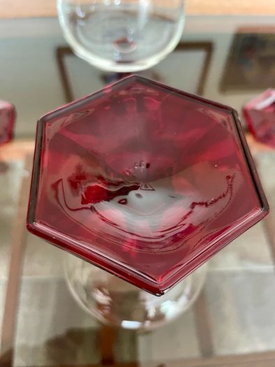 Vintage Luminarc Ruby Red Wine Glass Hexagonal Base Made in France