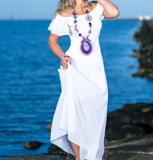 White Open Shoulder maxi dress, size 10