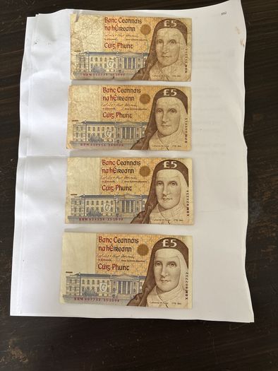 Irish 50 20 10 5 pound notes