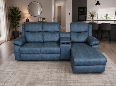 Zara Blue L Shape Chaser Recliner Sofa