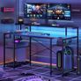 140 CM Computer Desk with Power Outlets & LED Lights with Monitor Shelf Gaming Desk with Shelves Writing Desk with Storage Office Desk &Workstation for Home Office Bedroom Image 7