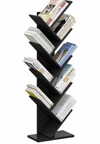 Black Tree Bookshelf, Kids Wooden Bookcase, Rustic Industrial Cube Bookshelves, Slim Tall Book Stand, Free Standing Book Shelf