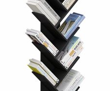 Black Tree Bookshelf, Kids Wooden Bookcase, Rustic Industrial Cube Bookshelves, Slim Tall Book Stand, Free Standing Book Shelf