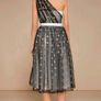 Midi dress one shoulder gold with stars print mesh overlay Image 2