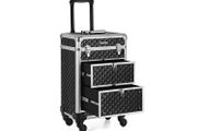 Cosmetic Case Trolley cosmetic case trolley, professional make-up case, hairdressing case with 4 removable universal castors, make-up case, top 3 extendable compartments, drawers, for travel, black
