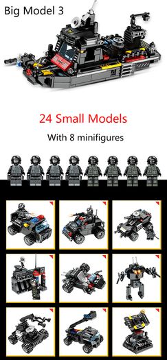 New City Police Series SWAT 8 In 3 City Police Truck Station Building Blocks Bricks Robot Aircraft sets toys Similar to Lego