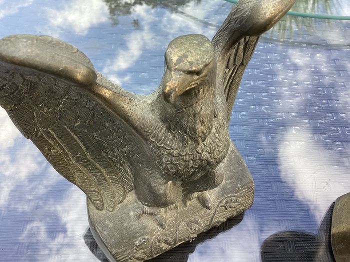 Vintage Pair 1960s Cast Brass Tone American Bald Eagle Bookend Decorative Desk Statue
