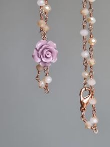 Rose gold stainless steel rosary chain necklace lilac flower