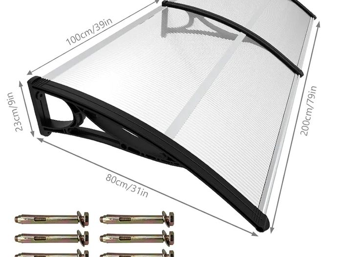 Front Door Canopy Outdoor Awning, Rain Shelter for Back Door, Porch, Patio, Window, 200 x 80 cm, Black