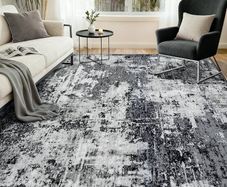 Washable Rugs Living Room 150x210 cm Modern Abstract Rug with Soft Low Pile Vacuum Friendly Non Slip Backing Minimalist Carpet for Lounge Bedroom Dining Room Home Office Black/Grey/White/Navy