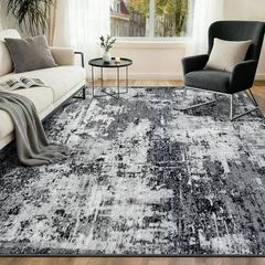 Washable Rugs Living Room 150x210 cm Modern Abstract Rug with Soft Low Pile Vacuum Friendly Non Slip Backing Minimalist Carpet for Lounge Bedroom Dining Room Home Office Black/Grey/White/Navy