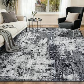 Washable Rugs Living Room 150x210 cm Modern Abstract Rug with Soft Low Pile Vacuum Friendly Non Slip Backing Minimalist Carpet for Lounge Bedroom Dining Room Home Office Black/Grey/White/Navy
