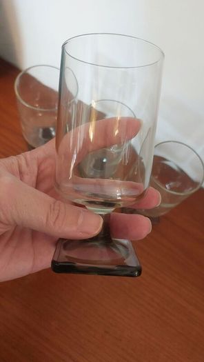 Fabulous Set of Four Vintage Mid-Century Federal Glass Company Juice Glasses in the "Nordic Midnight (Smoke)" Pattern, Circa 1960's
