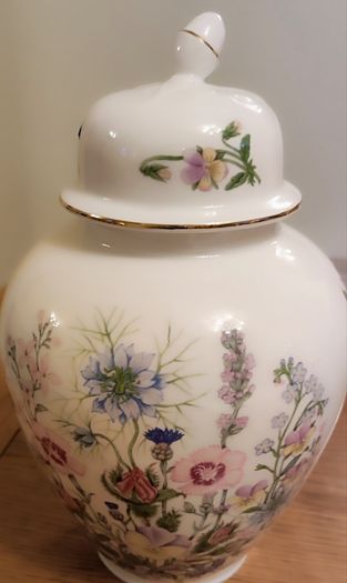 Vintage Aynsley Fine Bone China Ginger Jar | Wild Tudor Floral Covered Urn