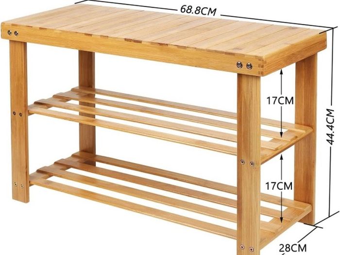 Shoe Rack, 3 Tier Bamboo Shoe Cabinet Bench,Shoe Shelf Storage Organizer,Ideal for Hall, Bathroom, Living Room, Hallway(70 x 28 x 45 cm) FREE POSTAGE