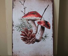 Tin sign with mushroom
